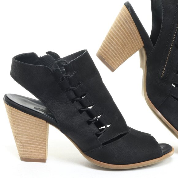 Paul Green Women UK7 US9 Black Leather Open Toe Back Strap Heeled Sandal Sabrina - Picture 1 of 16